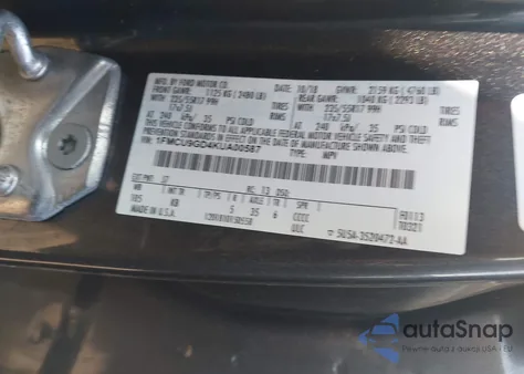 2019 Ford Escape Se z USA, uszkodzony, nr VIN 1FMCU9GD4KUA00587